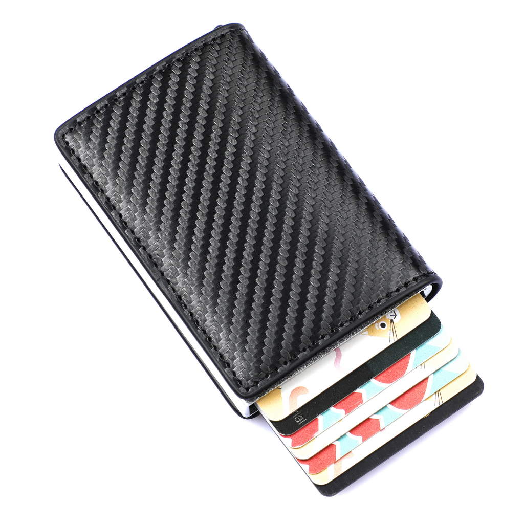Rfid Mens Anti-theft Card Holder Automatic Pop-up Type Large Capacity Multi-Card Slot กล่องบัตรเครดิตอลูมิเนียมอัลลอยด์