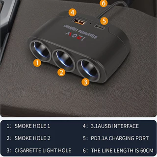 3-in-1 รถปลั๊กชาร์จอะแดปเตอร์ไฟแช็กหลายซ็อกเก็ตซิการ์แจ็ค Splitter Dual Usb Power จําหน่ายชิ้นส่วนภายใน