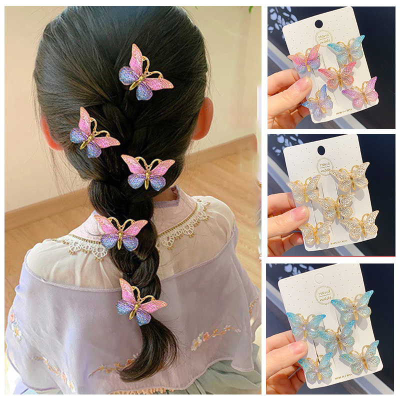 5ชิ้นกิ๊บเด็กชุดหวานสามมิติผีเสื้อกิ๊บสาวไล่โทนสีสีน่ารักคลิปอุปกรณ์ผมผ้าโพกศีรษะ