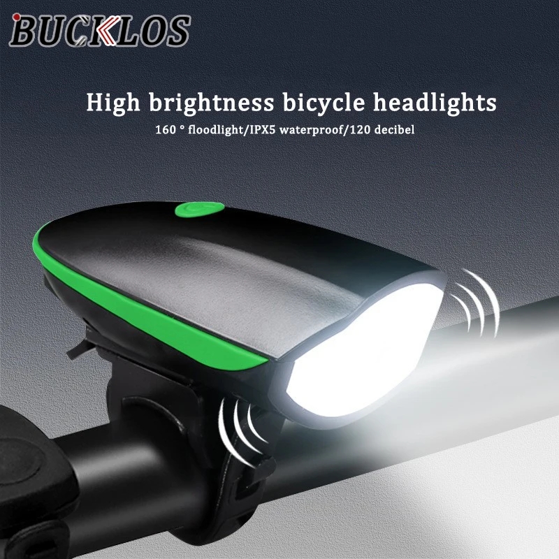 ไฟหน้าจักรยานพร้อมแตรจักรยาน USB ชาร์จแผนที่ MTB Handlebar โคมไฟ 120 Decibel อิเล็กทรอนิกส์จักรยาน Bell Night ขี่คําเตือน