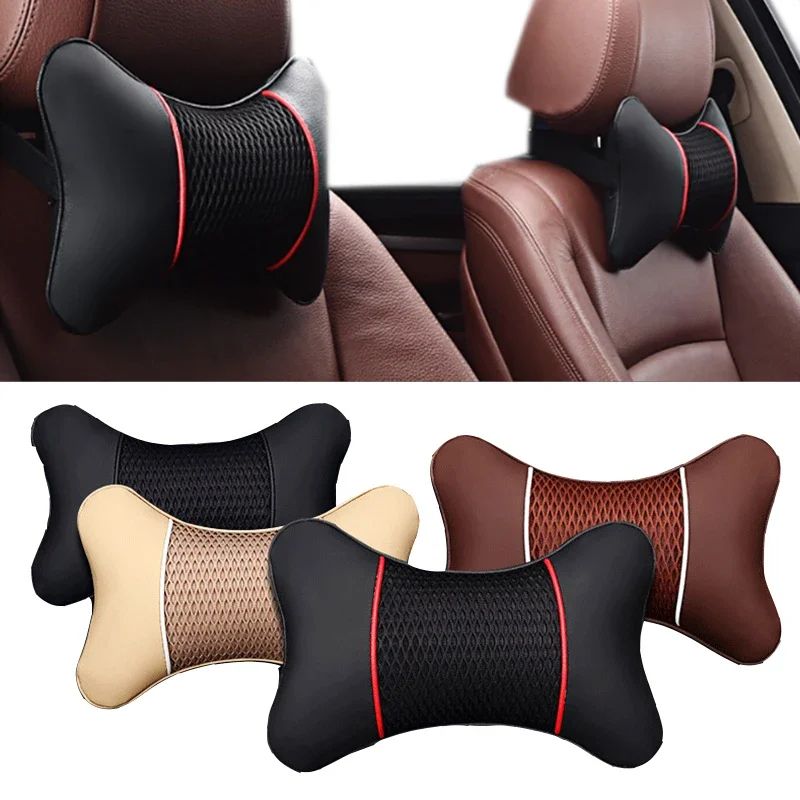 1 ชิ้นหนัง PU ถักหมอนรถ Headrest คอ Rest เบาะสนับสนุนที่นั่งอุปกรณ์เสริมอัตโนมัติสีดําหมอนความปลอดภัย Universal Decor