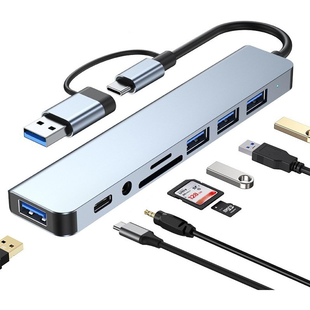 8 In 2 7 In 2 USB/Type C ถึง USB3.0 SD TF 3.5 มม.PD HUB พร้อม USB C Card Reader OTG สําหรับ PC แล็ปท็อป