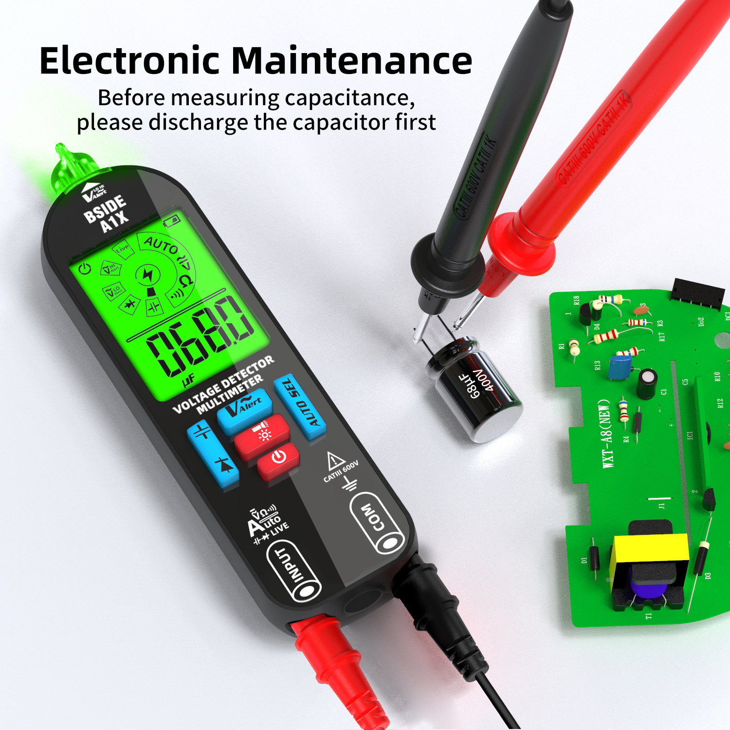Bside สมาร์ทมัลติมิเตอร์แบบดิจิตอลเครื่องทดสอบอิเล็กทรอนิกส์แบบชาร์จไฟได้ AC DC Contactless NCV ตัวเก็บประจุไดโอดอัตโนมัติเครื่องวัดเบรกพอยต์