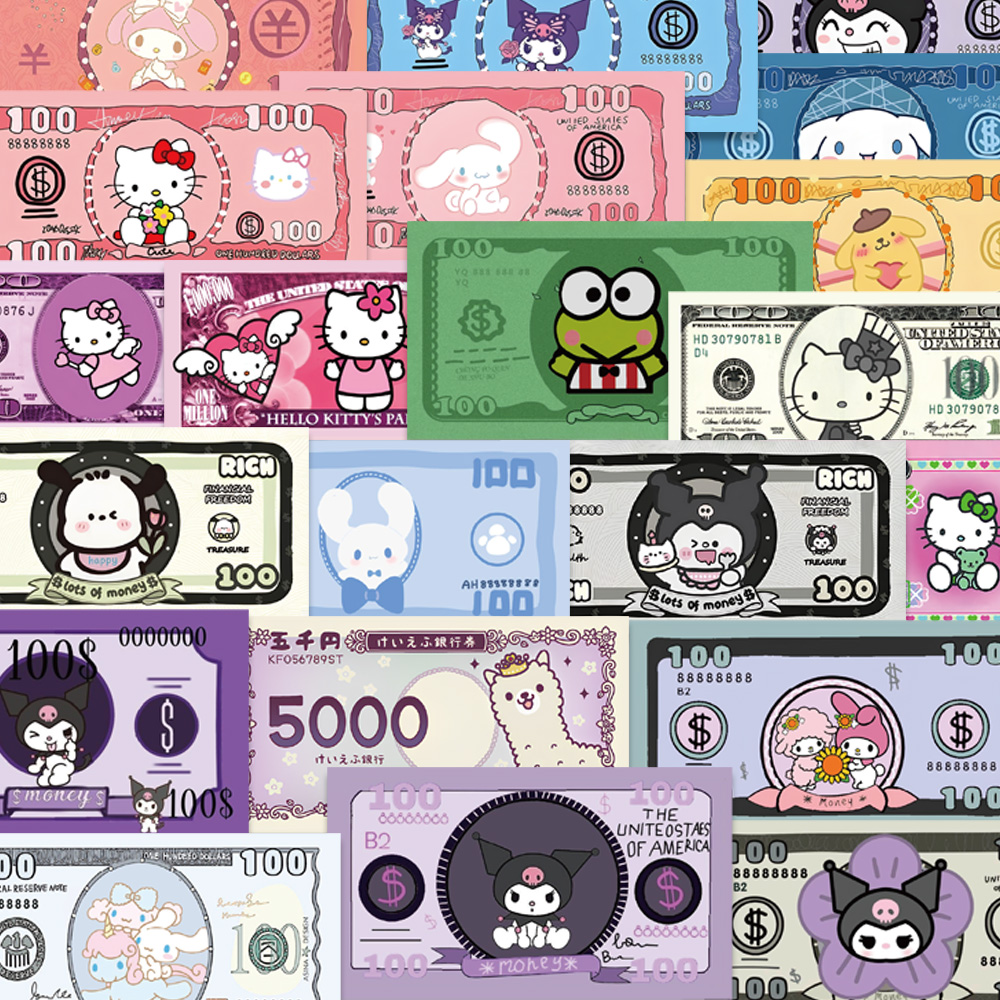 50 ชิ้น Sanrio ชุดสติ๊กเกอร์ธนบัตรการ์ตูนสร้างสรรค์ HelloKitty Melody Kurumi สติ๊กเกอร์กันน้ํา