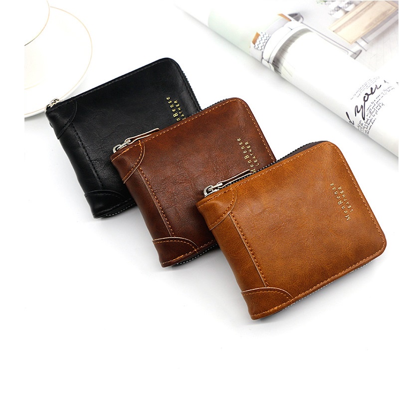 Cexika กระเป๋าสตางค์ ใบสั้น หนัง PU มีซิป พร้อมช่องใส่เหรียญ ใส่บัตร ของขวัญวันพ่อ แฟชั่นสําหรับผู้ชาย
