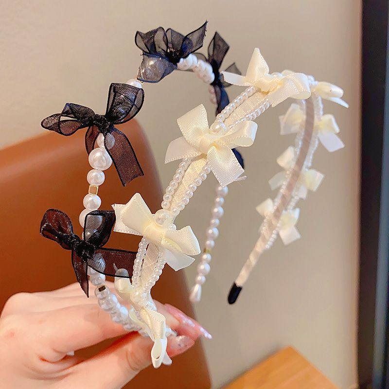 Super Fairy French Cream Bow Pearl Headband Girl High-End Sense Mori Sweet Hairpin ที่คาดผมเครื่องประดับผม