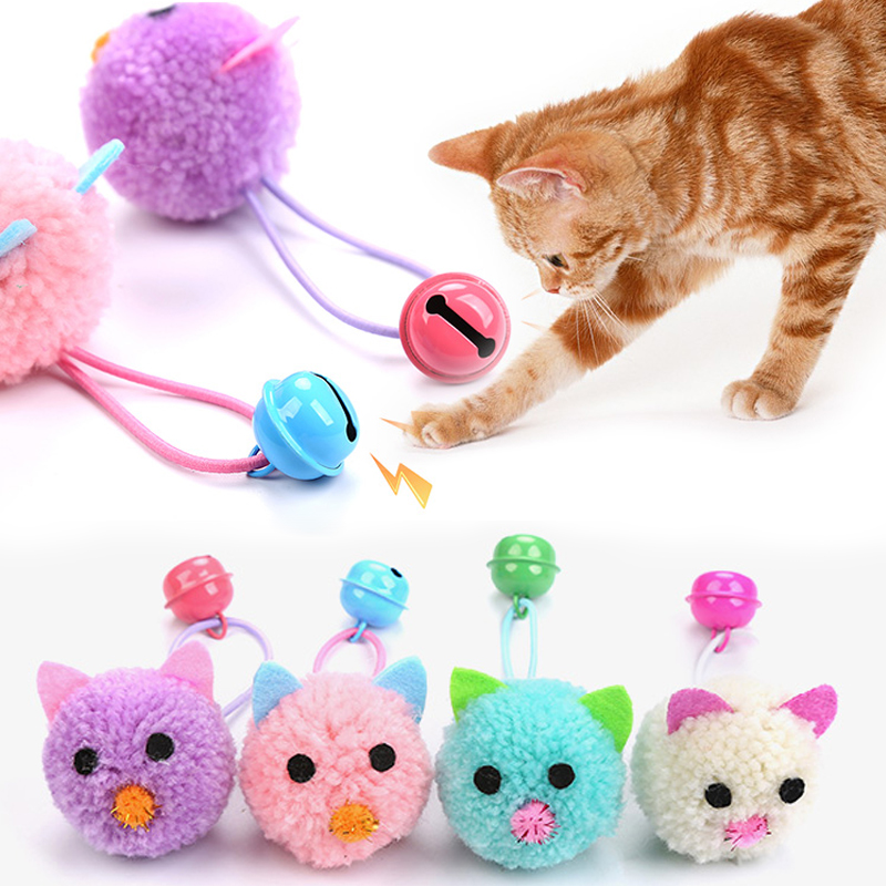 ของเล่นแมว สัตว์เลี้ยง รูปหนูน่ารัก สีมาการอง จับคู่กับกระดิ่ง เสียงโต้ตอบ เล่นอุปกรณ์สัตว์เลี้ยง