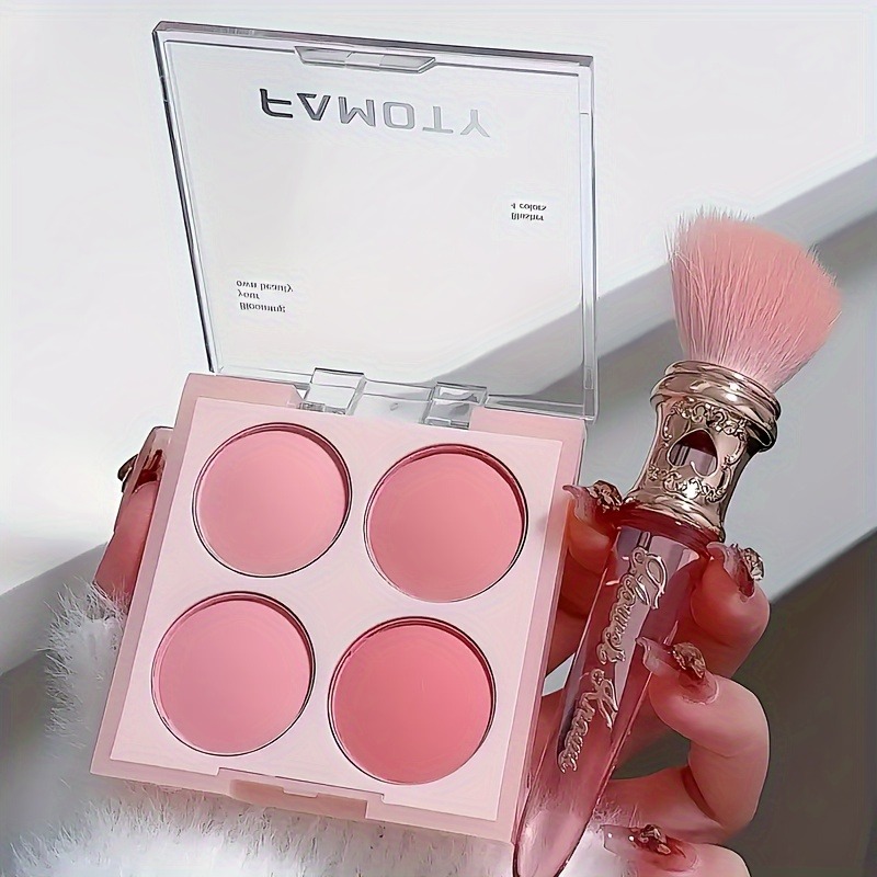 4 สี Blush Palette Low Saturated Powder Compact Soft สี Gradient Matte Vibrant สีสีชมพูสีม่วง Blush สําหรับหญิง