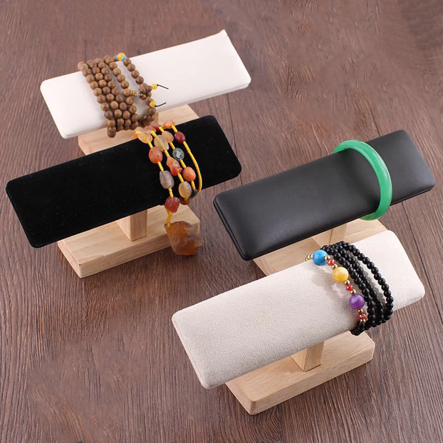 1 ชิ้น, ที่วางเครื่องประดับไม้ยางพารา ใช้สำหรับ: กำไลข้อมือ, สร้อยข้อมือ, นาฬิกา, แสดงและเก็บรักษา