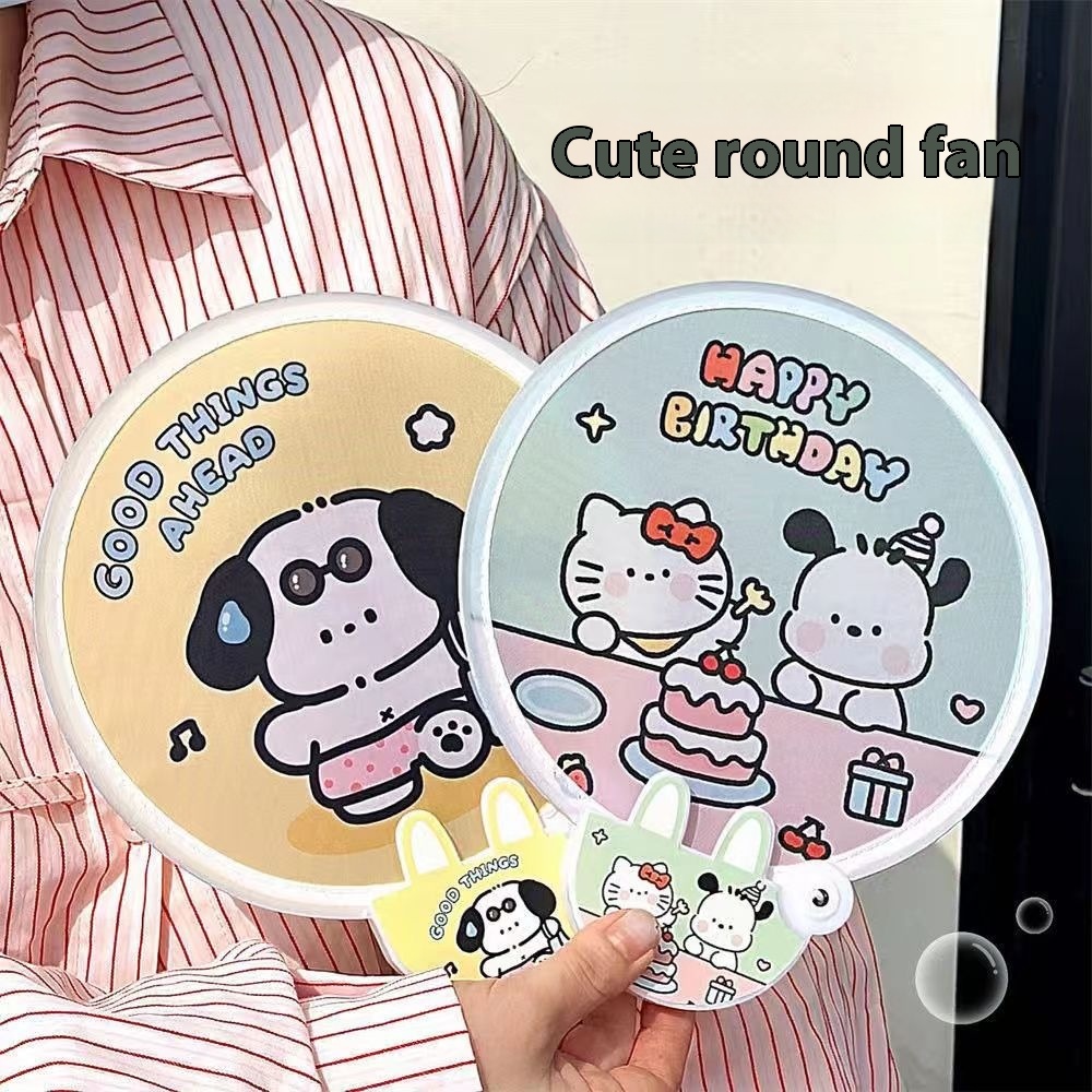 ฤดูร้อนใหม่น่ารักการ์ตูนสุนัขชุดพับกลุ่มพัดลมพัดลมพกพาเดินทางเย็นพับพัดลมนักเรียน