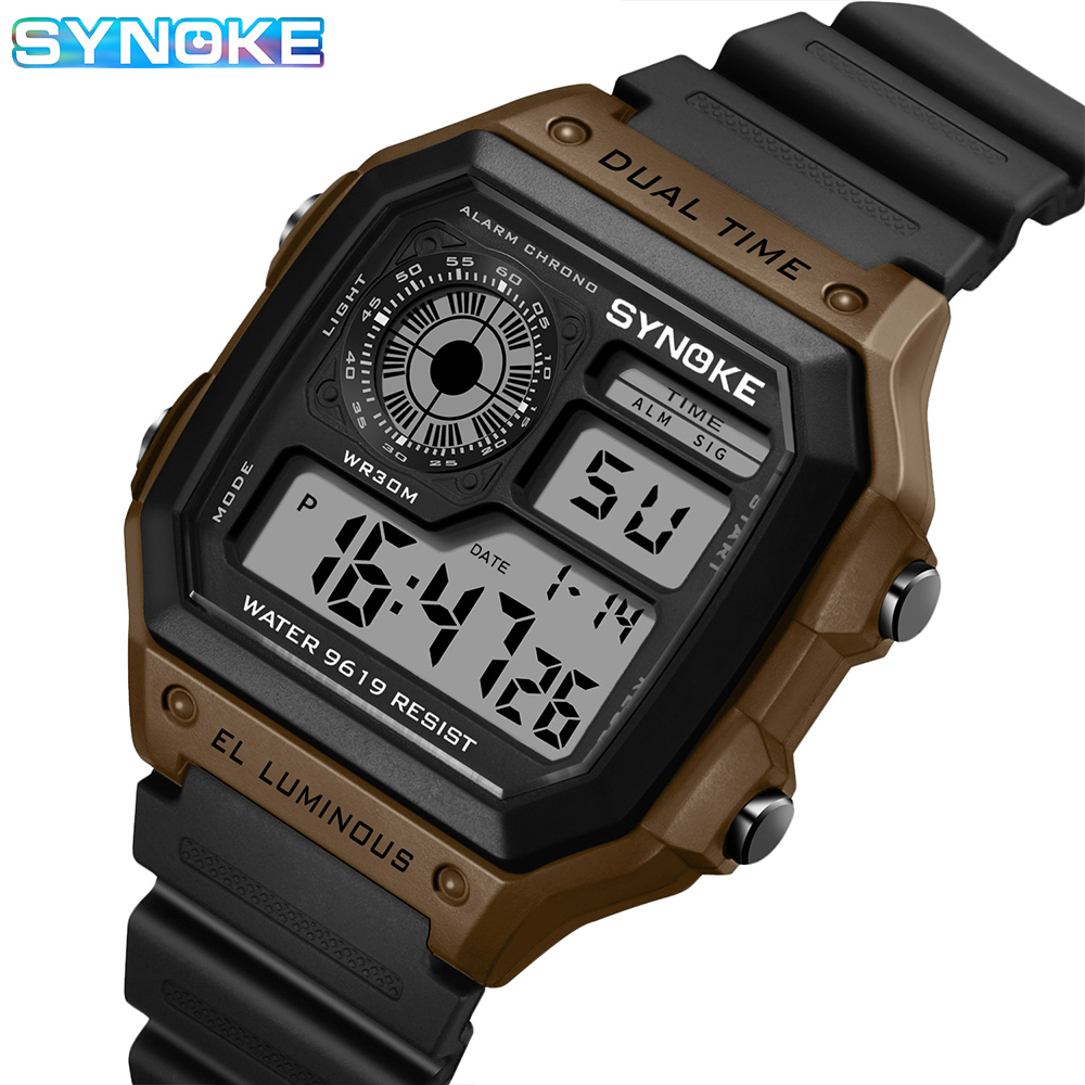Synoke นาฬิกาดิจิตอลทหารสําหรับผู้ชาย, ช่องเวลากีฬาที่ทนต่อน้ําพร้อมจอแสดงผลวันที่และสัปดาห์