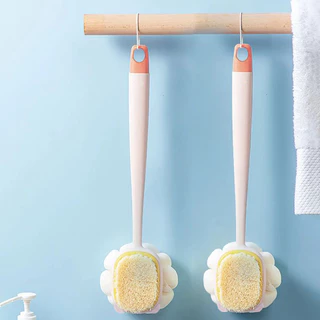 1 PC ฟองน้ำสีชมพูยาวผมนุ่มแปรงอาบน้ำสองด้านแปรงอาบน้ำ Back Scrubber Exfoliating TOOL