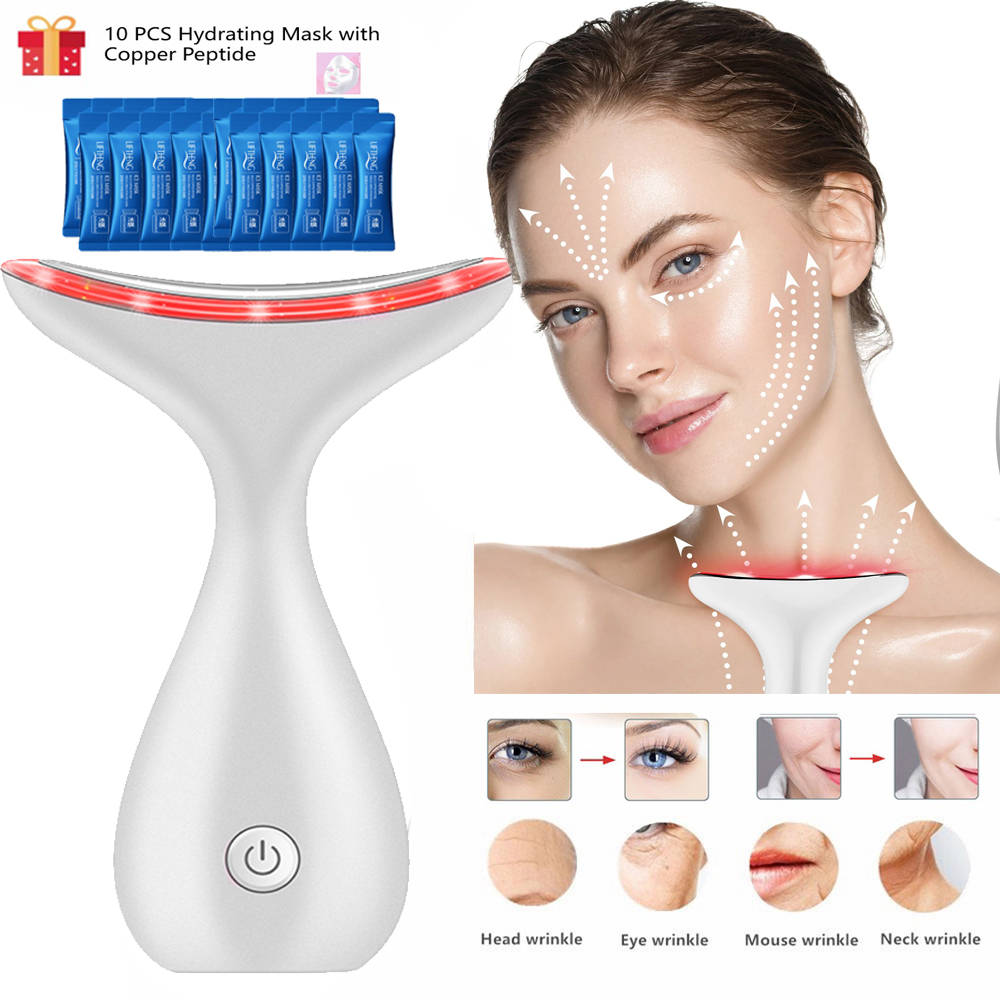 Face Massager คอ Lifting นวดความร้อนคอ Facial Beauty Essence Importer LED Photon Rejuvenation ลด Double Chin Face Slimmer