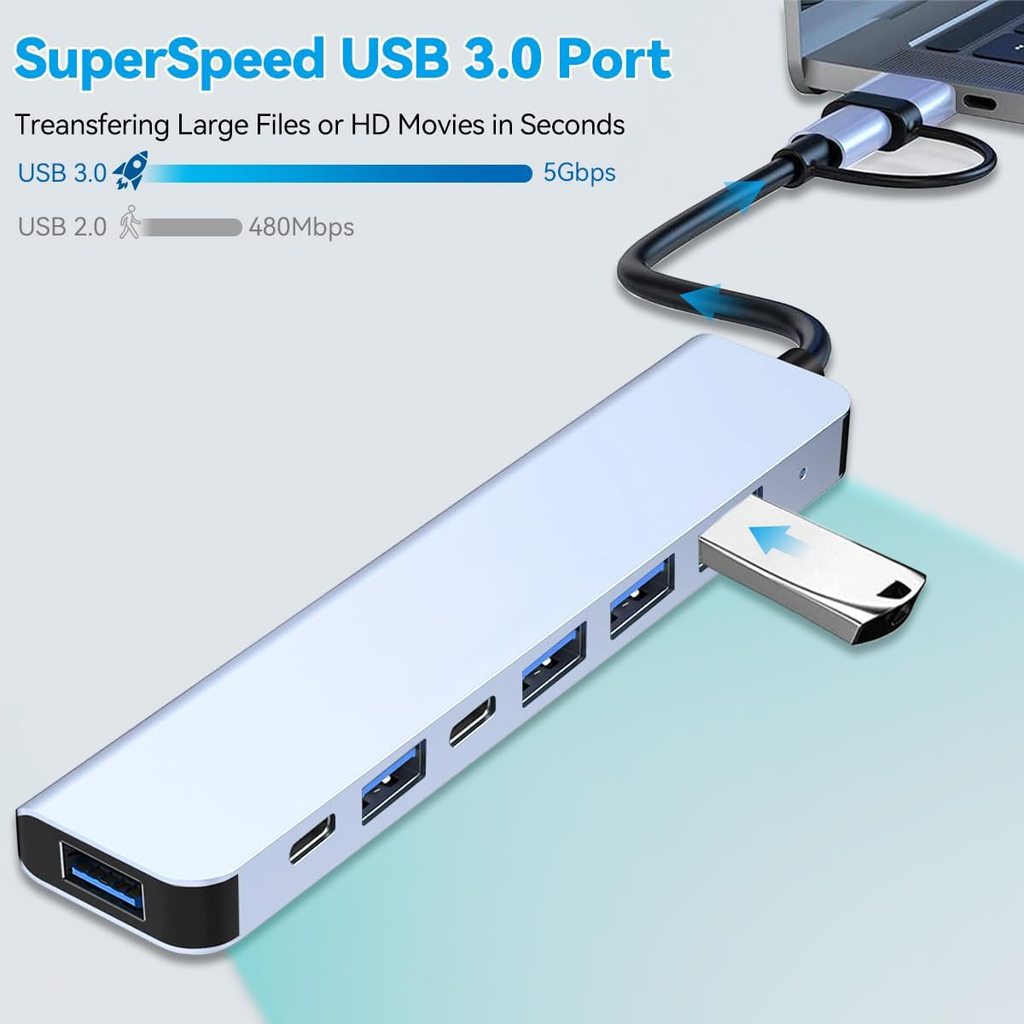 8 In 2 7 In 2 USB/Type C ถึง USB3.0 SD TF 3.5 มม.PD HUB พร้อม USB C Card Reader OTG สําหรับ PC แล็ปท็อป