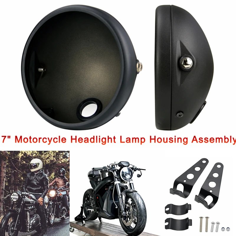 ไฟหน ้ ารถจักรยานยนต ์ 7 นิ ้ ว Retro ถังดัดแปลงไฟหน ้ าฐาน LED ไฟหน ้ าอะไหล ่ Shell รอบฝาครอบ Mount