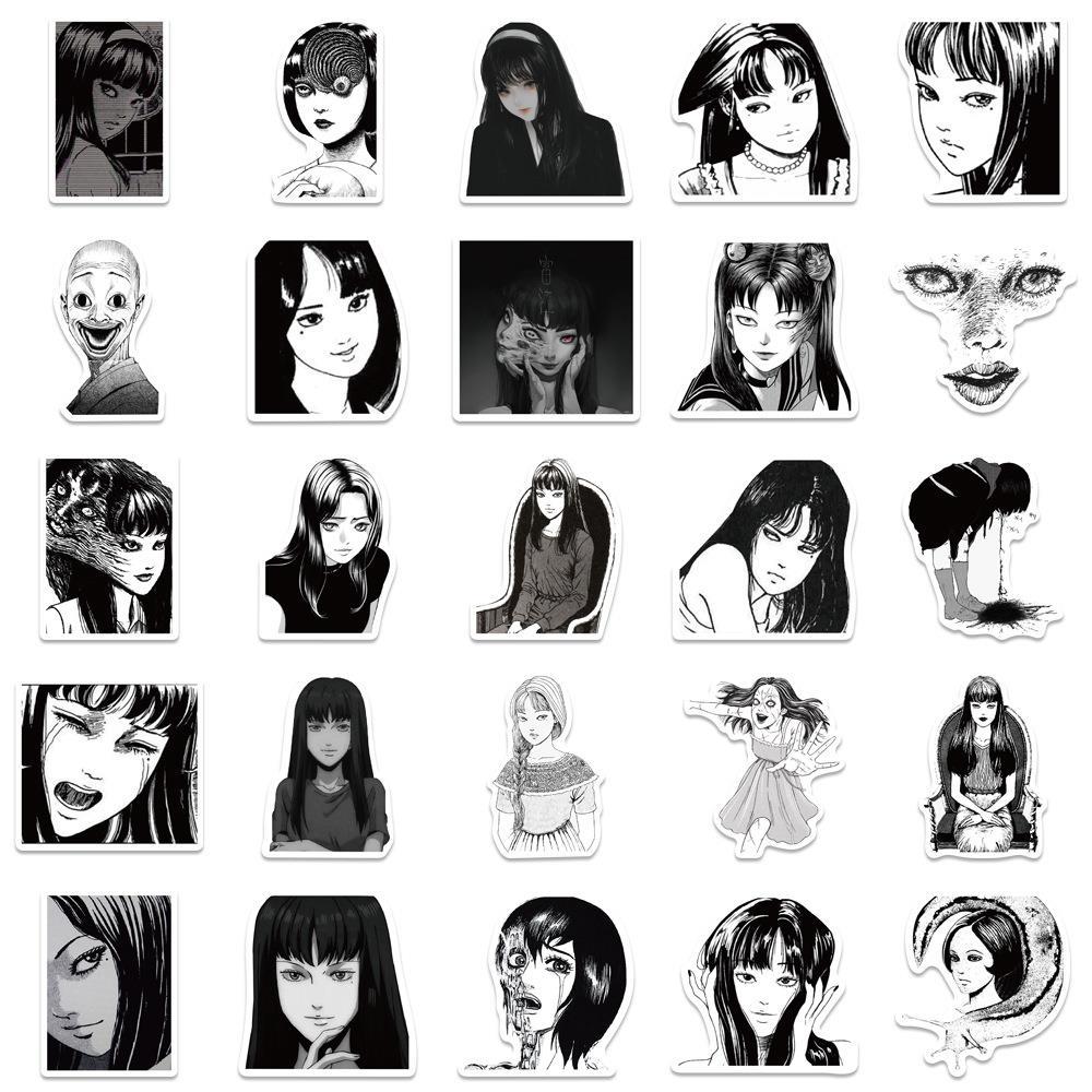 50 ชิ้นของอะนิเมะสยองขวัญญี่ปุ่น Tomoe Girl สติ๊กเกอร์ Graffiti Runji Ito กระเป๋าเดินทางถ้วยน้ําสติกเกอร์โน๊ตบุ๊ค