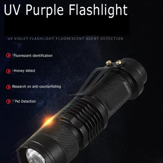ไฟฉาย UV สีม่วง 365NM/395NM อลูมิเนียมอัลลอย ตรวจสอบเงินสด แสงฟลูออเรสเซนซ์ ไฟฉาย UV ไฟฟ้าสกอร์เปียน ไฟสีม่วง
