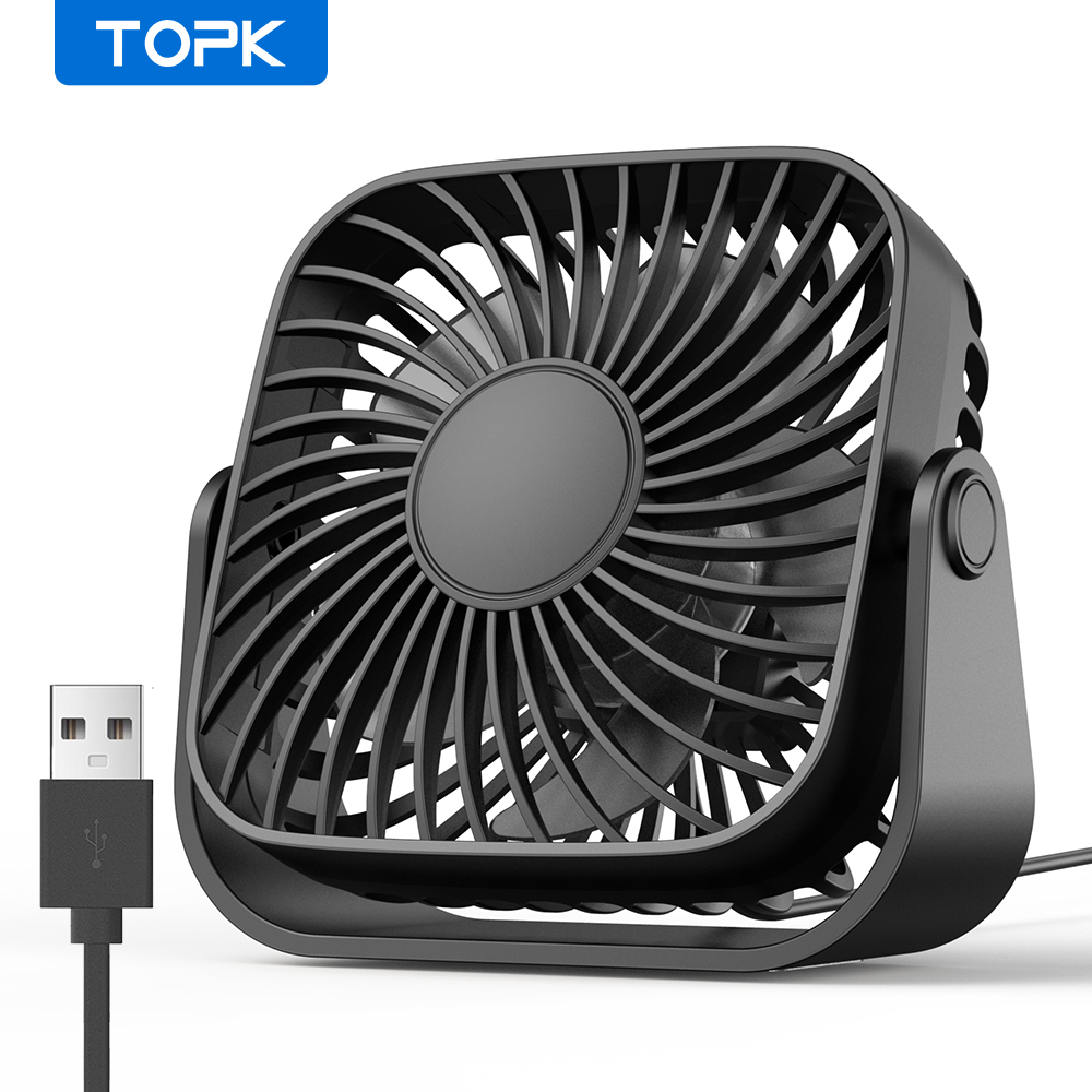 พัดลม USB TOPK แบบตั้งโต๊ะ มี 3 ความเร็วลมที่แรง เสียงเงียบ 360° หมุนได้ สำหรับใช้ในออฟฟิศ และบ้าน
