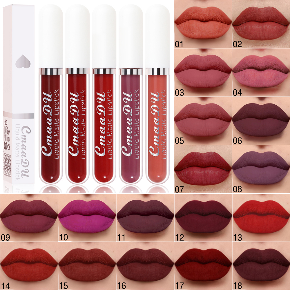 ลิปสติก ลิปกลอส เนื้อแมตต์กํามะหยี่ กันน้ํา ติดทนนาน มี 18 สี