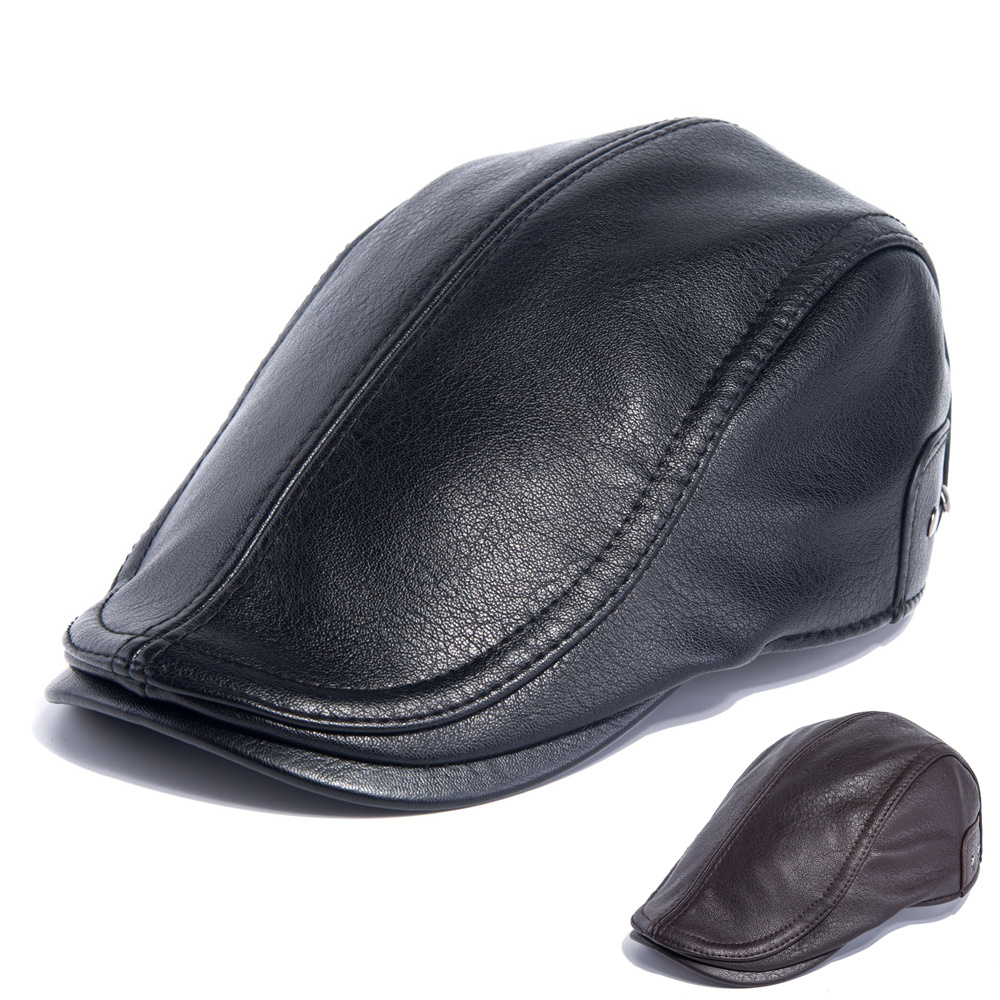 เกรด PU หนัง Newsboy หมวกฤดูหนาว Beret Homme Gatsby หมวกฤดูใบไม้ร่วงแบนหมวก Vintage Boinas Baker หมวกเด็กสําหรับชาย