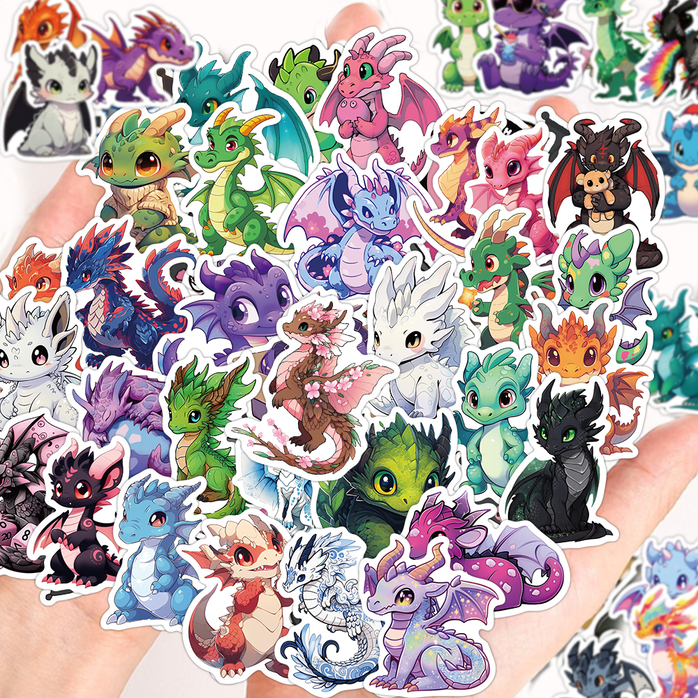50ชิ้นน่ารักมังกรสติกเกอร์ตกแต่งของขวัญแล็ปท็อปกันชนขวดน้ําคอมพิวเตอร์โทรศัพท์ฮาร์ดหมวกรถสติกเกอร์กันน้ํา
