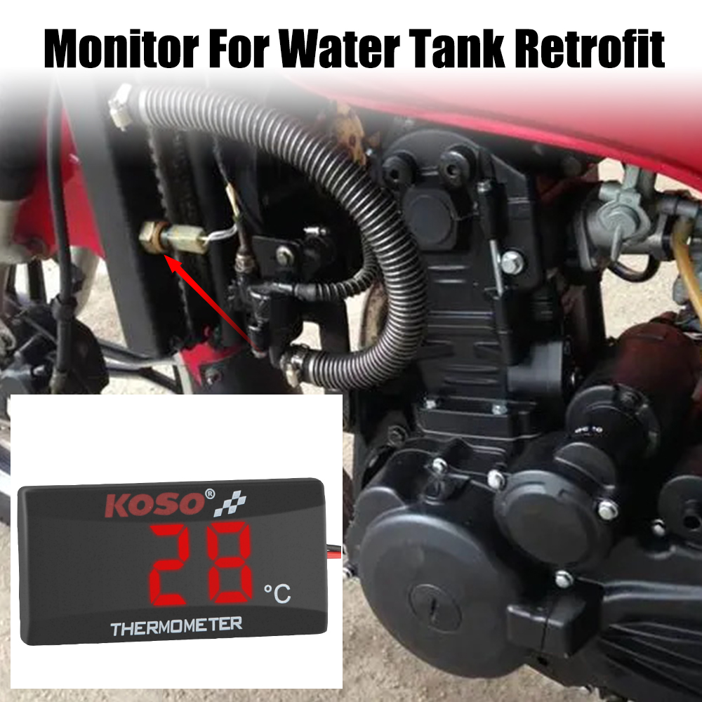 เครื่องวัดอุณหภูมิรถจักรยานยนต์พร้อมเซนเซอร์ 0 ~ 120°C Monitor ถังน้ํา Retrofit 12V สีแดงสีฟ้าตัวบ่งชี้คําเตือนเครื่องวัดอุณหภูมิ
