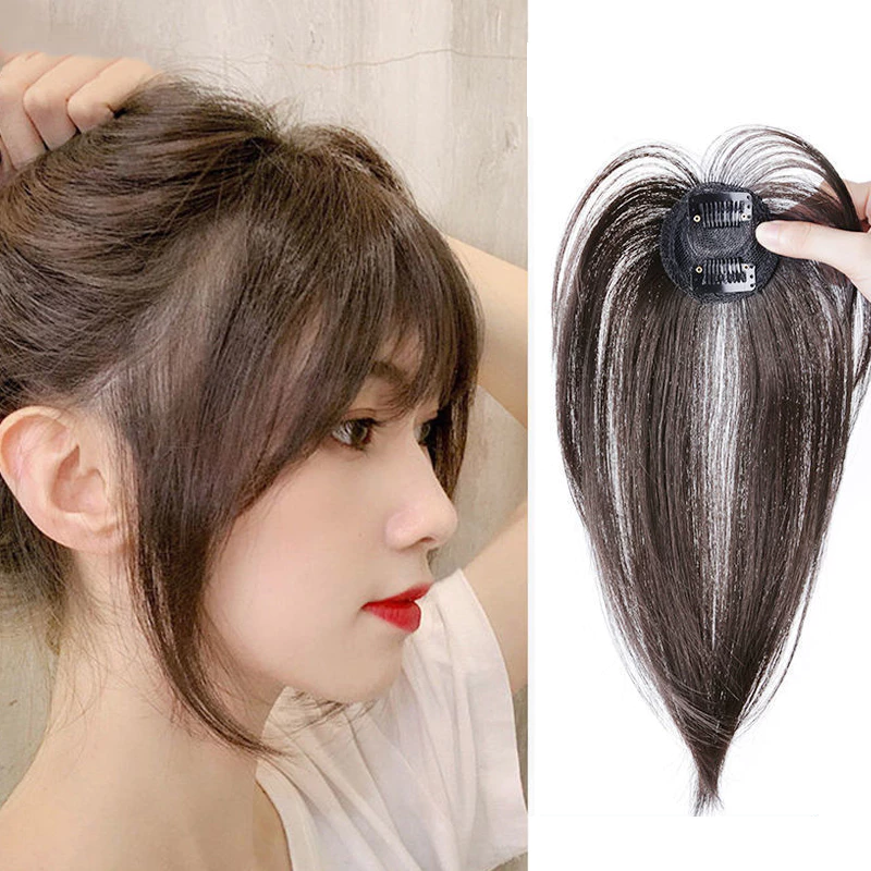 ท็อปเปอร์ผมสีดําธรรมชาติ12"-หน้าม้าคลิปปุยสําหรับผู้หญิงชิ้นขอบที่มองไม่เห็นสังเคราะห์