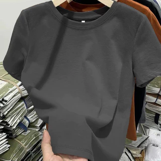 40S 92% ผ้าฝ้าย 8% Spandex Modal เสื้อยืดแขนสั้น Slim Fit ความยืดหยุ่นสูงธรรมดาผู้หญิงสีขาวด้านบน