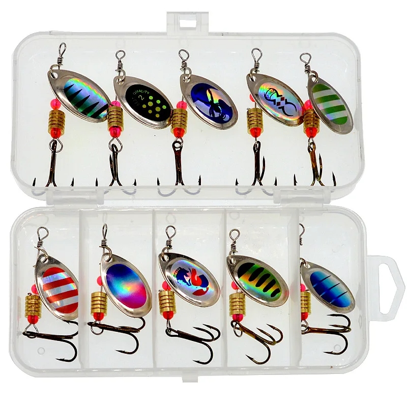 ใหม่ ชุดเหยื่อพีช 10 ชิ้น Crankbaits Spinner เหยื่อโลหะ Sequin ตกปลา Trout Spoon พร้อมตะขอสำหรับตกปลาคาร์พ