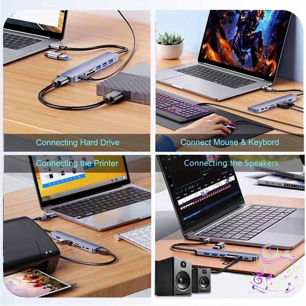 8 In 2 7 In 2 USB/Type C ถึง USB3.0 SD TF 3.5 มม.PD HUB พร้อม USB C Card Reader OTG สําหรับ PC แล็ปท็อป