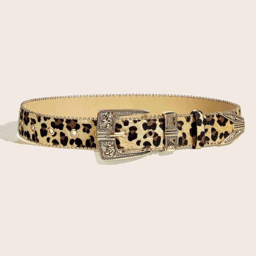 เข็มขัดลายเสือดาว Matte Soft Leather Unisex High End Retro Fashion Accessory