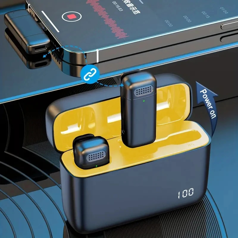 ไมโครโฟนไร้สายสําหรับโทรศัพท์ Lavalier ไมโครโฟน Mini Mic การบันทึกเสียงรบกวน Cancelling ไมโครโฟนสําหรับ Type-C โทรศัพท์ Android Live