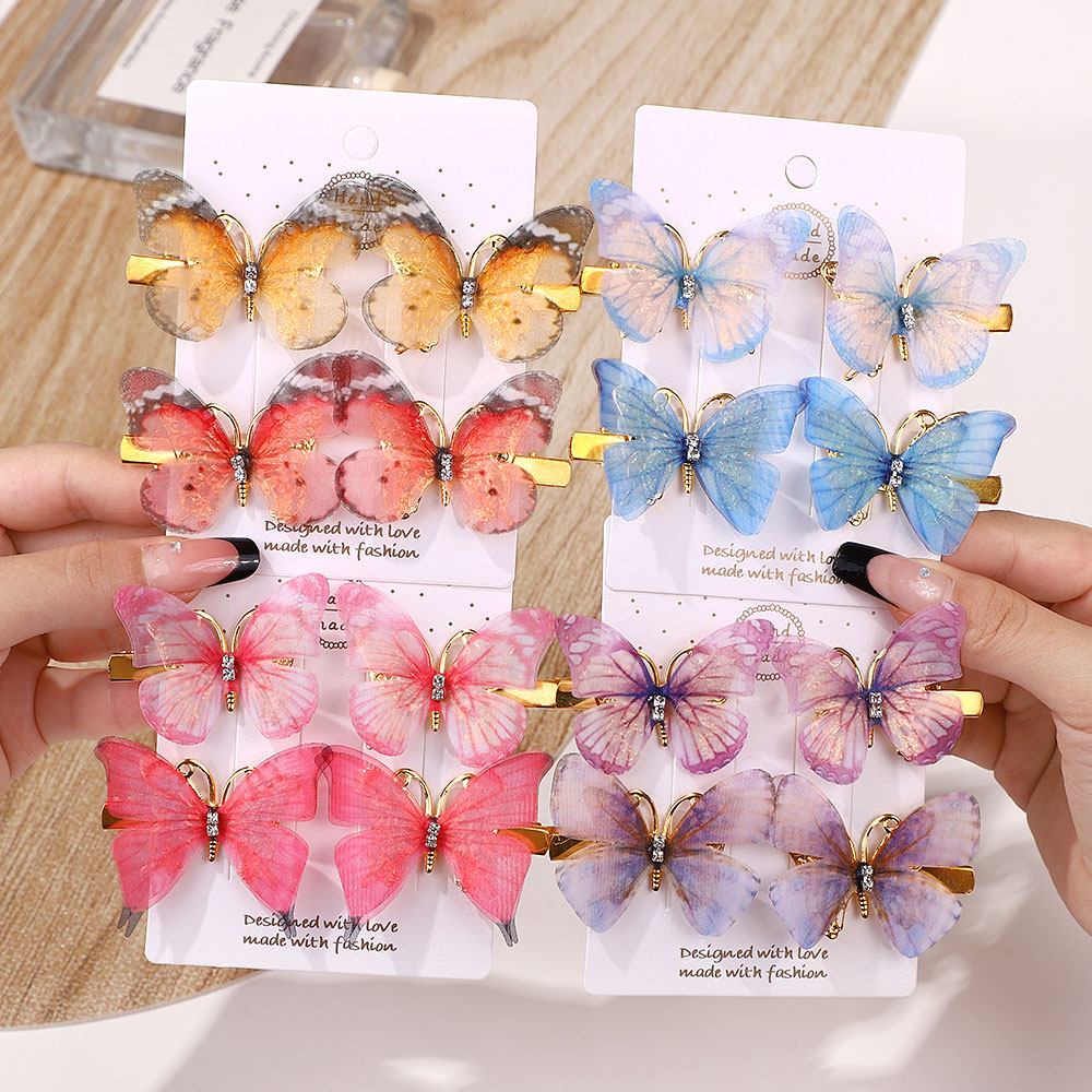 4 ชิ้นที่มีสีสันผีเสื้อ Hairpins สาวคลิปผม Barrettes ผู้หญิงหวานผมเครื่องประดับ Rainbow Headwear แฟชั่นอุปกรณ์เสริมผม