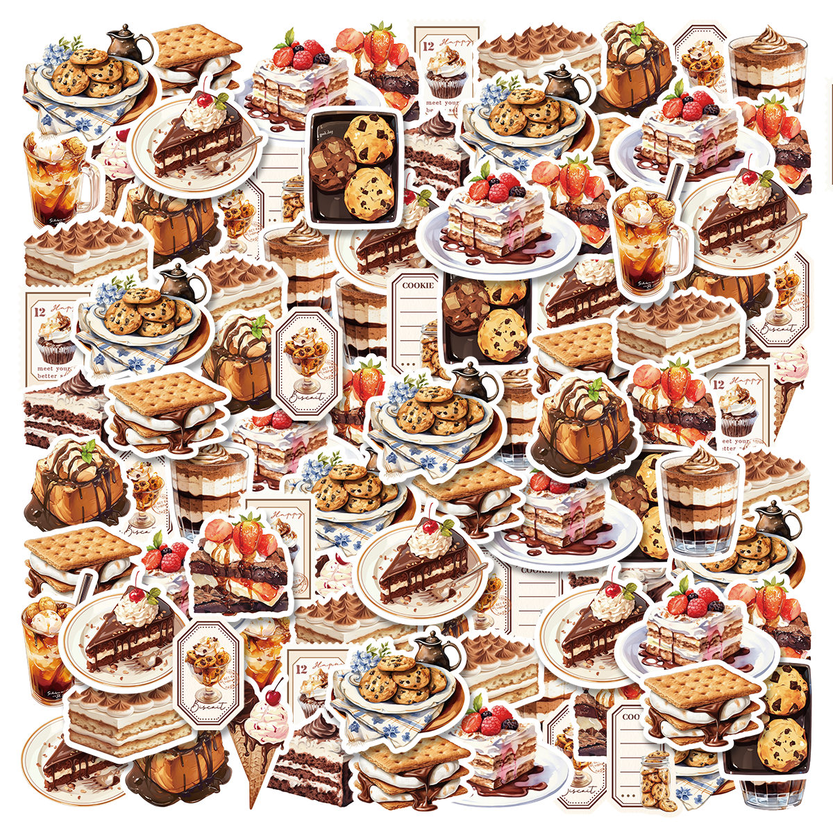 30ชิ้นขนมครอบครัวชุดขนมปังขนมธีมช็อคโกแลตเค้กที่มีหลายรูปแบบภาพตัดปะ ทําเอง เครื่องเขียนสติกเกอร์ตกแต่งเหมาะสําหรับไดอารี่,แล็ปท็อป,เศษหนังสือ