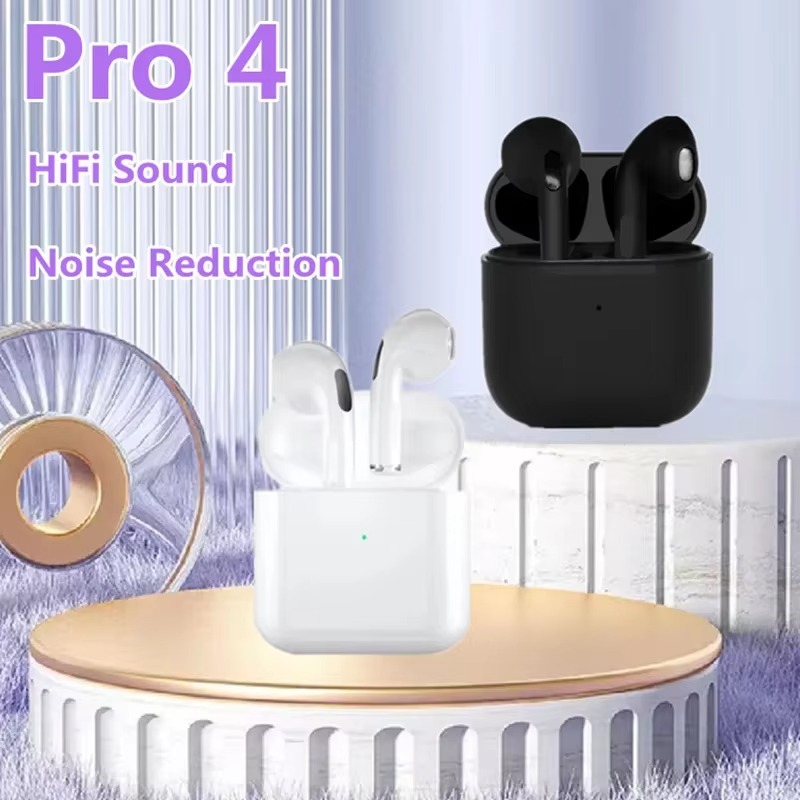 Pro4 TWS หูฟังบลูทูธ 9D หูฟังไร้สายสเตอริโอ HiFi หูฟังแฮนด์ฟรีชุดหูฟังพร้อมไมโครโฟน