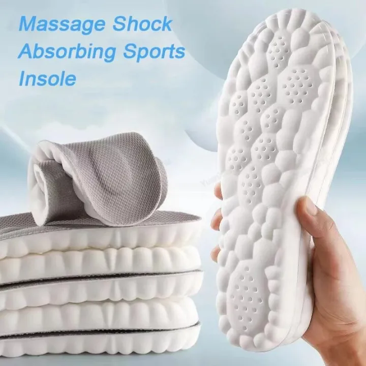 1 คู่ 4D Shock Absorption Sport Insoles นุ่ม Breathable Orthopedic สูง-ยืดหยุ่นรองเท้าสําหรับชายผู้หญิง EVA นวด Insole