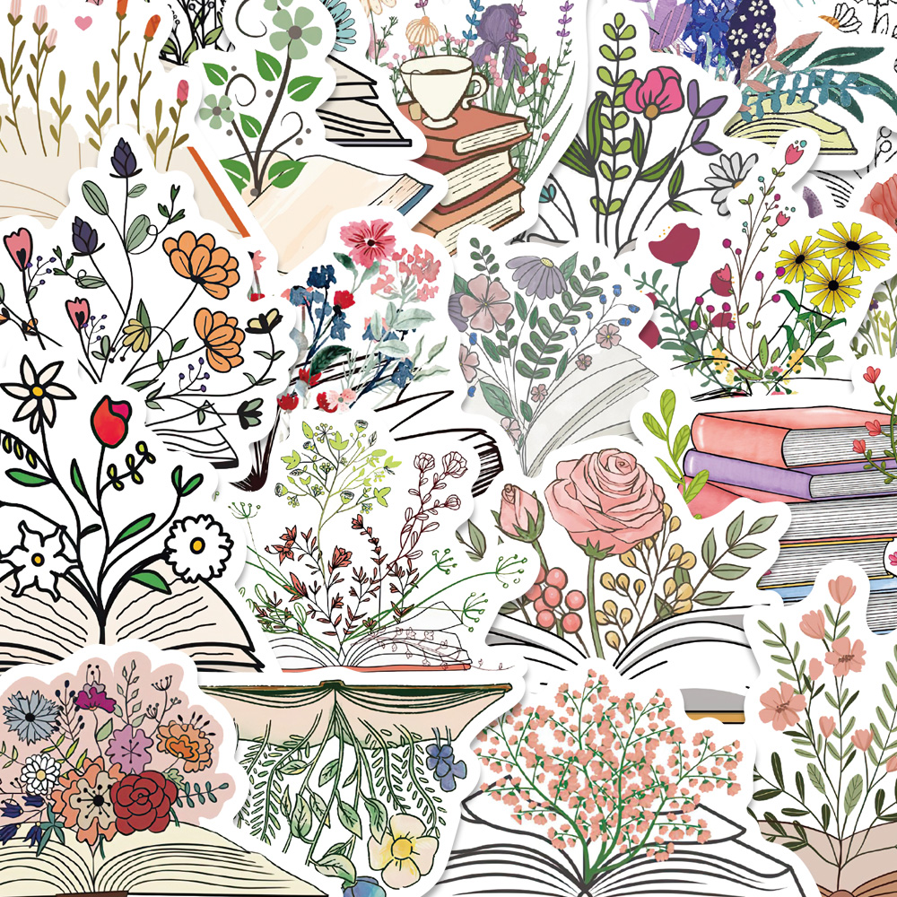 50 ชิ้นหนังสือดอกไม้สติกเกอร์กราฟฟิตีส่วนบุคคลสมุดบัญชีมือ ทําเอง เคสโทรศัพท์สเก็ตบอร์ดกระเป๋าเดินทางสติกเกอร์กันน้ํา