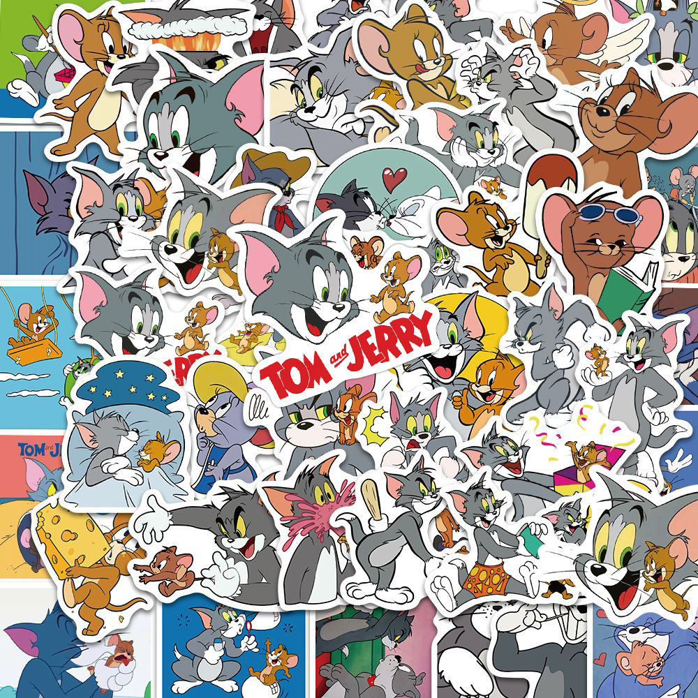 50pcs Tom และ Jerry Graffiti สติกเกอร์กันน้ํา PVC การ์ตูนตกแต่งของขวัญแล็ปท็อปขวดน้ําคอมพิวเตอร์โทรศัพท์กีตาร์สเก็ตบอร์ด DIY Decal