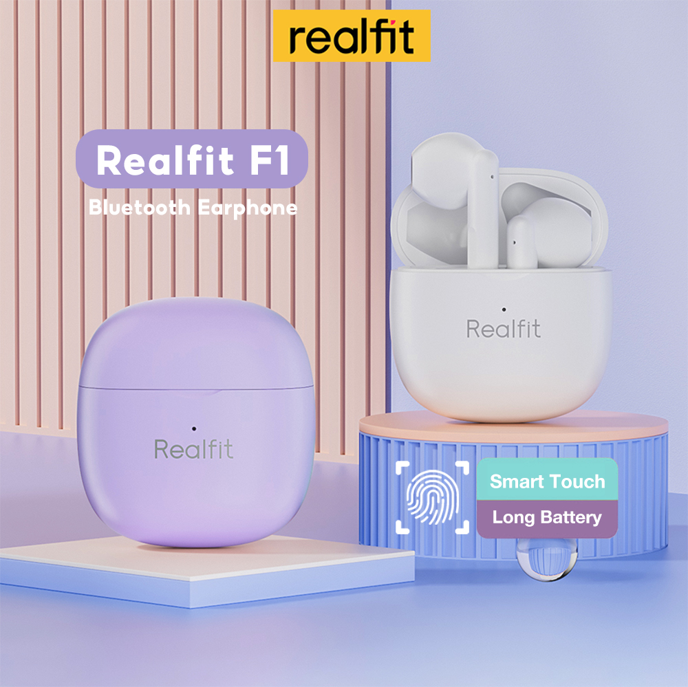 Realfit F1 หูฟังไร้สายบลูทูธ พร้อมไมโครโฟน Bluetooth 5.3 เสียงซูเปอร์เบส