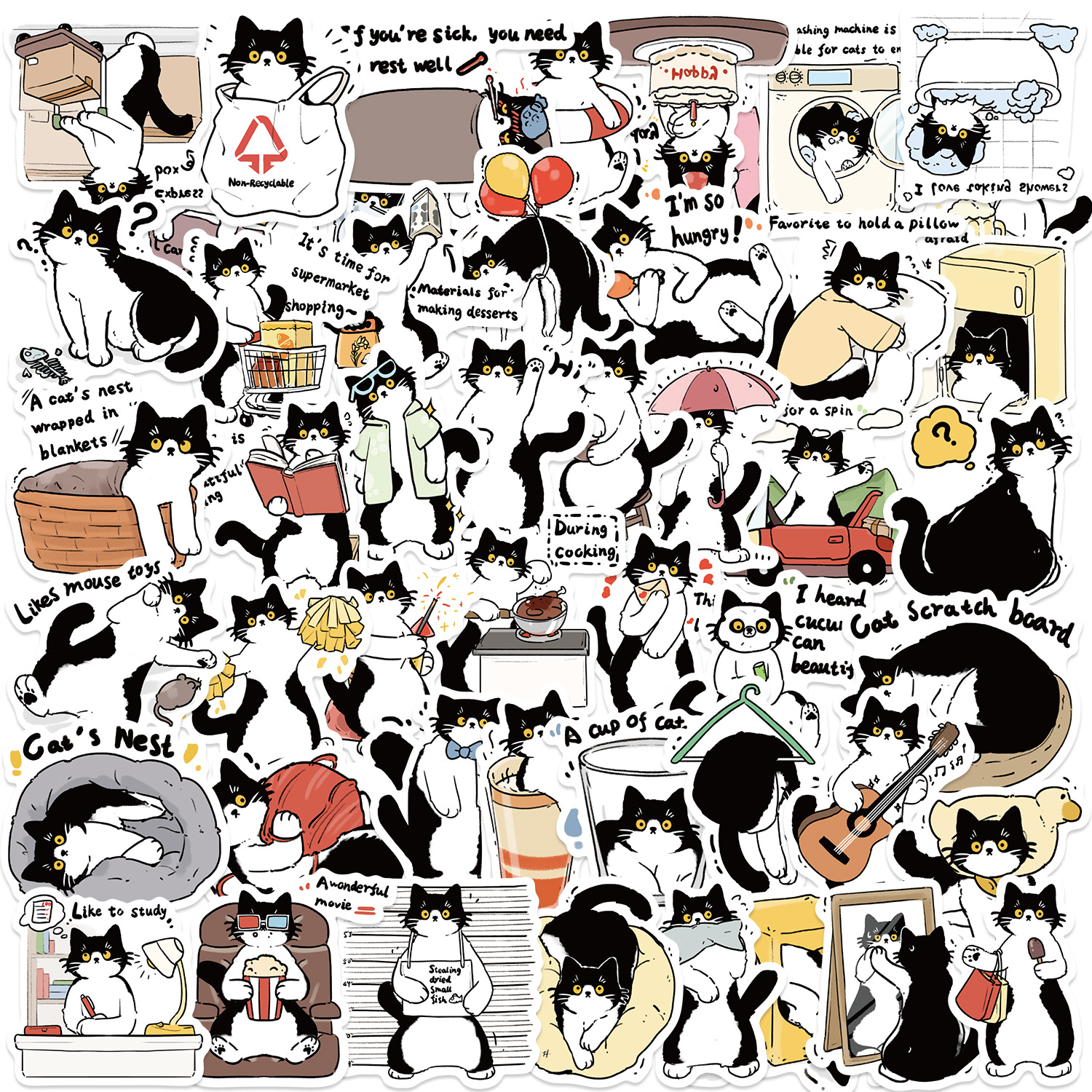 50ชิ้นการ์ตูนวัวแมวชุดสติ๊กเกอร์กราฟฟิตีสําหรับกระเป๋าเดินทางกรณีโทรศัพท์มือถือแล็ปท็อปหมวกกันน็อคสเก็ตบอร์ดสติกเกอร์ตกแต่งกันน้ํา ทําเอง สร้า