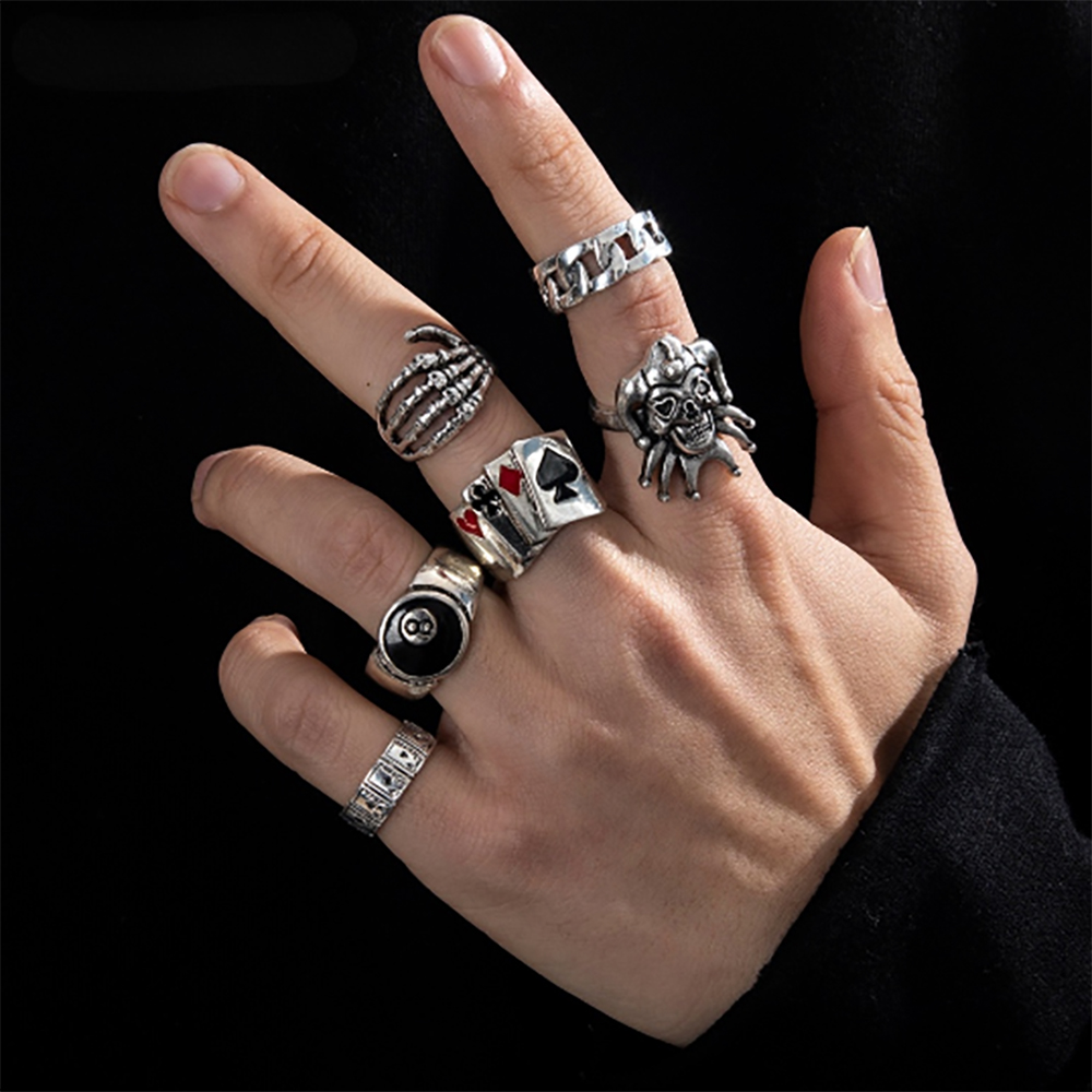 ชุดแหวนโป๊กเกอร์ฮิปฮอปแบบ Gothic Skull Claw และ 8 Ball Statement เหมาะสำหรับทั้งผู้ชายและผู้หญิง