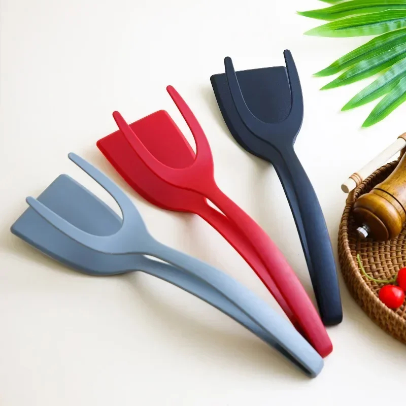 2 In 1 ซิลิโคน Grip Flip Tongs ไม ้ พายไข ่ สเต ็ กพลั ่ วคลิป Clamp แพนเค ้ กทอดเครื ่ องมือทําอาหารไข ่ Turner คลิป Gadgets ครัว