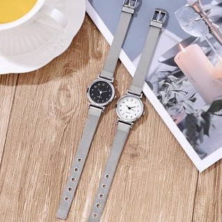 Minimalist Small Dial Watch สายหนังแท้สอบของขวัญศึกษาสีขาวสีดําสีชมพูสําหรับผู้หญิง