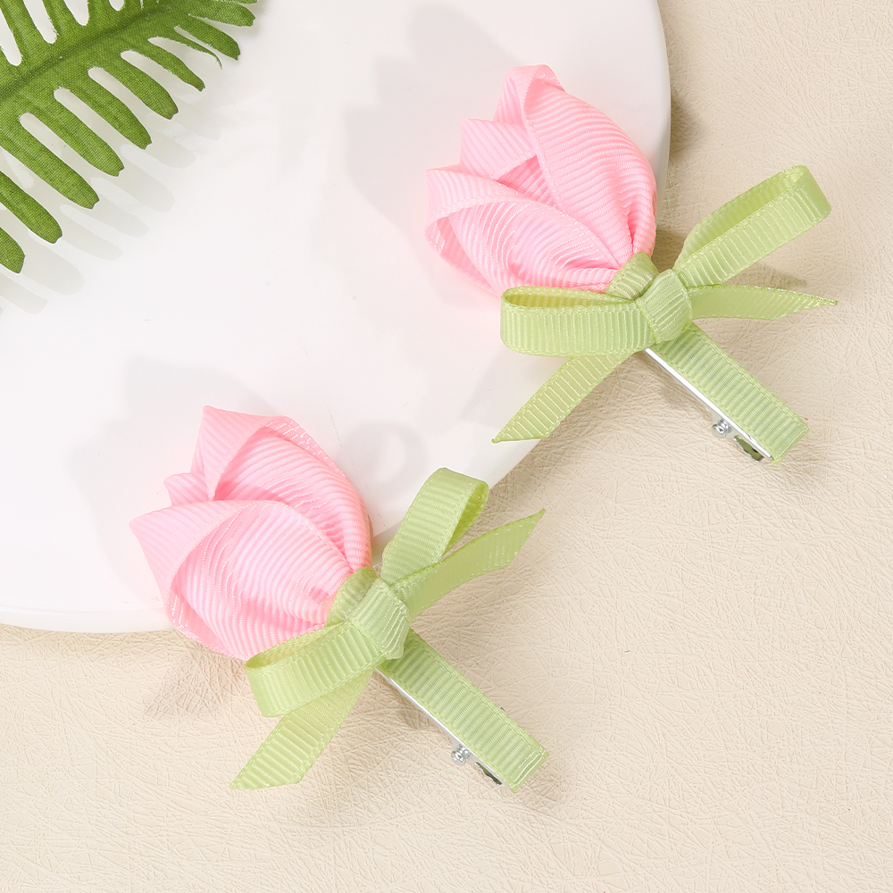 2 ชิ้นกิ๊บติดผมทิวลิปเด็กทารกน้อยน่ารักกิ๊บหวาน Grosgrain ริบบิ้น Handmade ดอกไม้ผม Pins