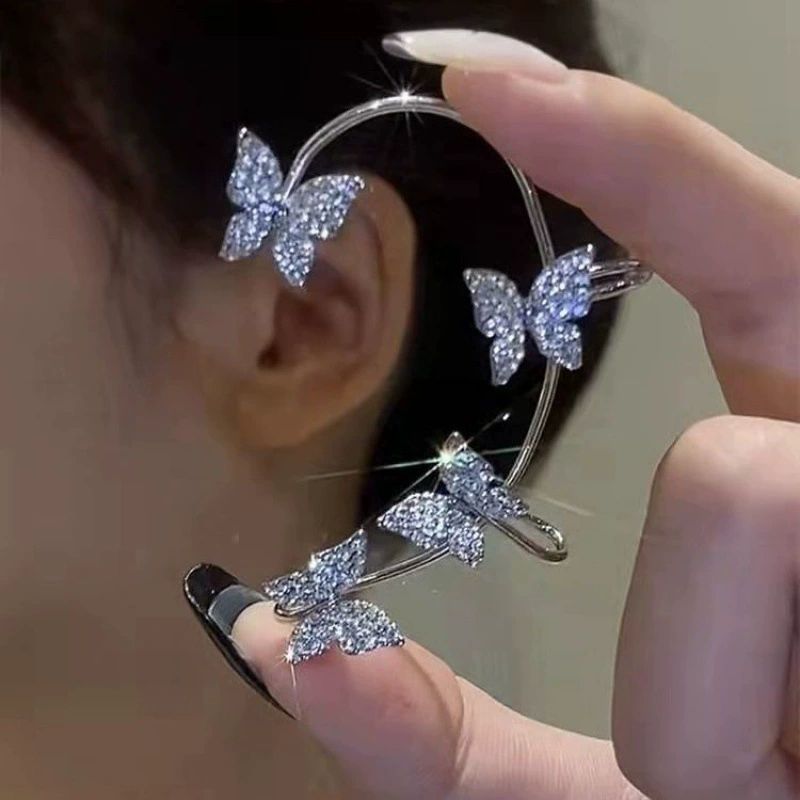 Elegant Rhinestone Butterfly Ear Cuff Clip-On, ผู้หญิงs เครื่องประดับแฟชั่นสําหรับถ่ายภาพปาร์ตี้