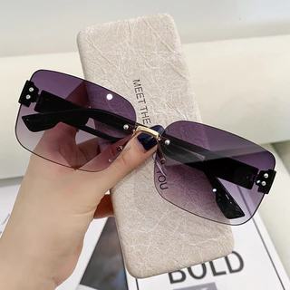 Frameless 2025 แว่นตากันแดดสแควร์ UV400 ป้องกันเลนส์ไล่โทนสีสําหรับผู้หญิงผู้ชายแว่นตาแฟชั่น Unisex
