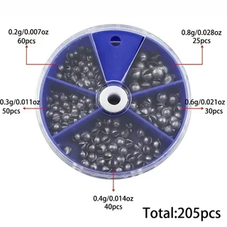 205 ชิ้นพรีเมี่ยมตะกั่วตกปลา Sinkers พร้อมกล่องเก็บสะดวก-5 ขนาดรอบสําหรับตกปลาน้ําลึก
