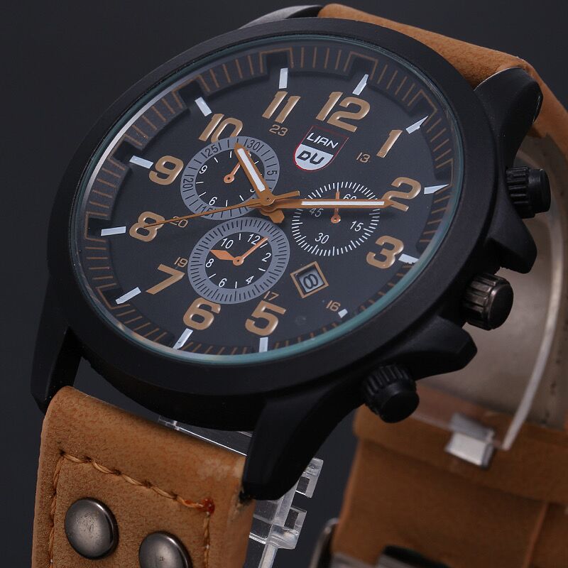 Casual Mens Military Sports Watch Casua Leather Band Calendar Analog Quartz Watches