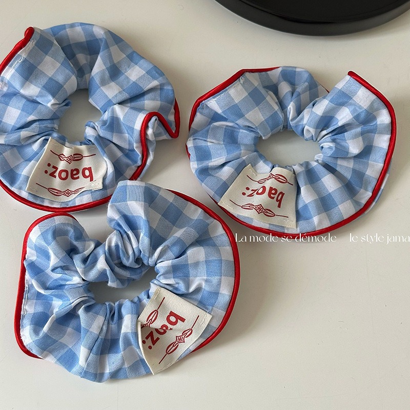 เวอร์ชั่นเกาหลีสีแดงสีฟ้าสีคมชัดลายสก๊อตสีฟ้าลายสก๊อตน่ารัก Childlike Scrunchy เชือกผมหางม้าเชือกผมยางรัดผมเครื่องประดับผมสไตล์ใหม่