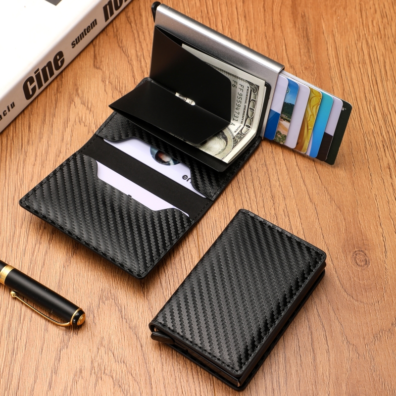 ใหม่ผู้ชายผู้ถือบัตรเครดิตกระเป๋าสตางค์ผู้ชาย Rfid สมาร์ท Meral บาง Slim Pop Up Minimalist กระเป๋าสตางค์ขนาดเล็กสีดํากระเป๋าสตางค์โลหะ QB1003
